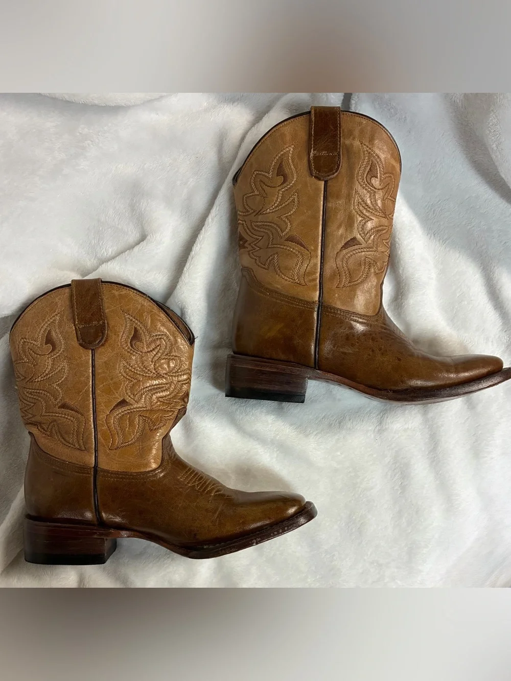 Tanner Mark 4592 Youth Size 2 Genuine Leather Western Cowboy Boots Brown Tan